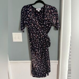 Motherhood Maternity Navy and Pink Patterned Midi Dress